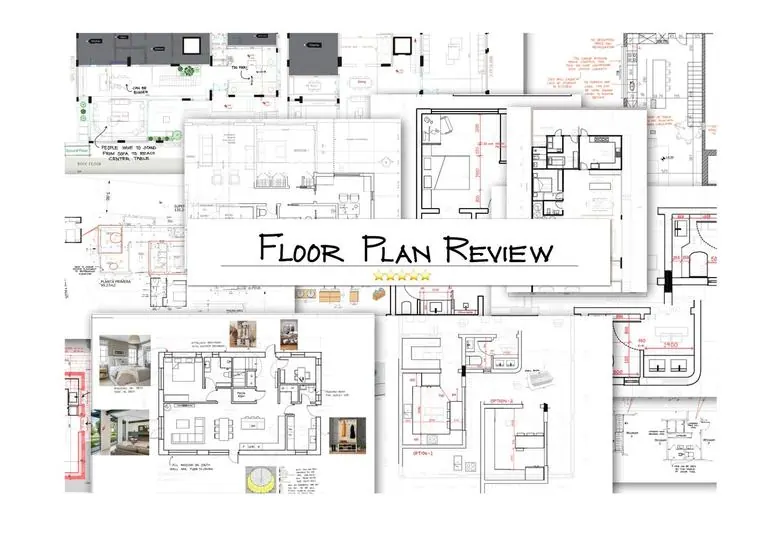 Marked-up house floor plan with professional review annotations and optimization notes