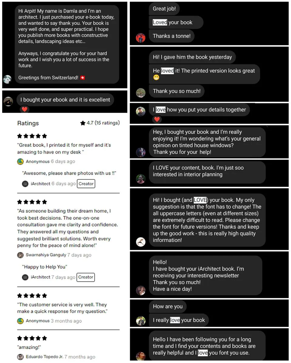 Real messages and reviews from happy iArchitect customers